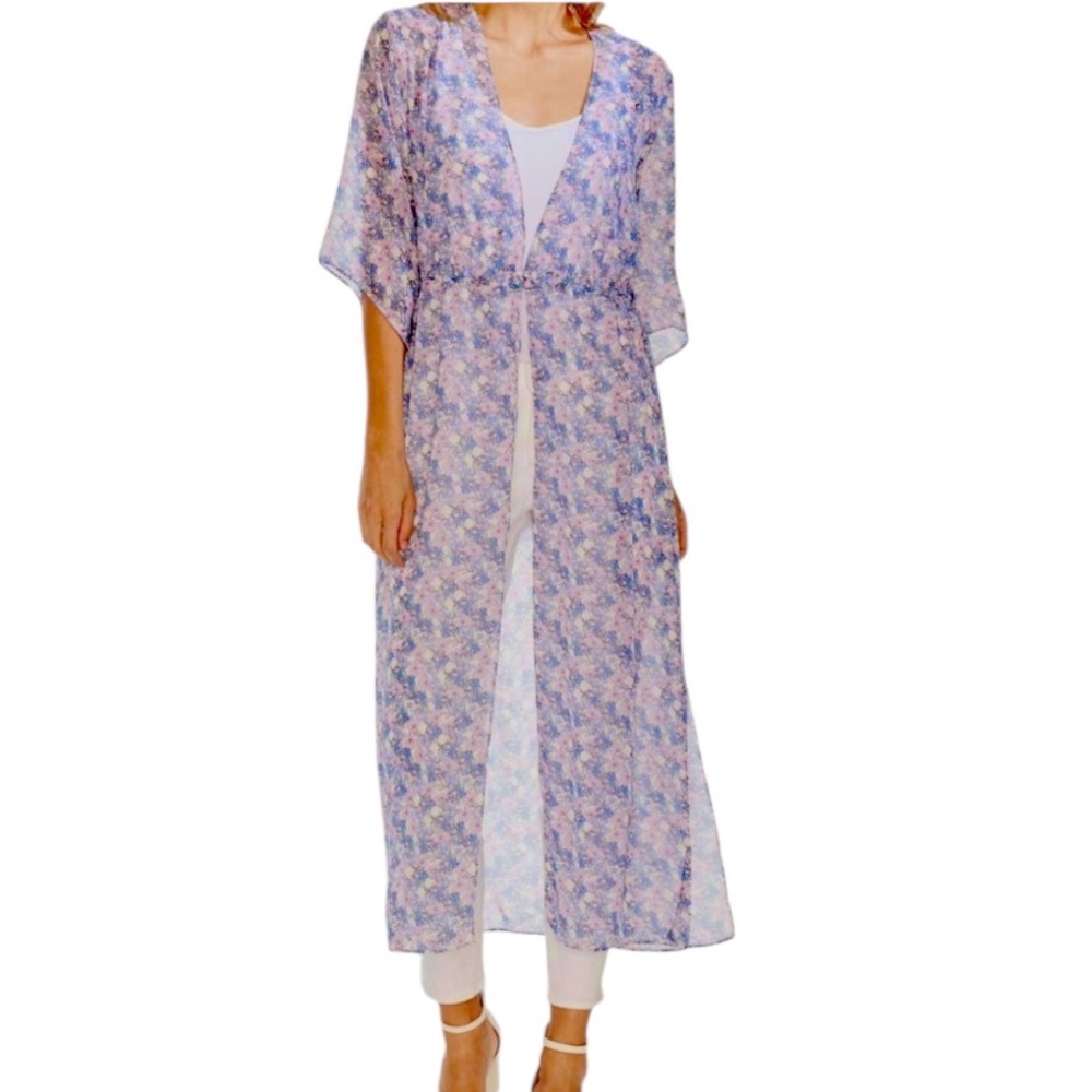 NWOT Vince Camuto Charming Floral Chiffon Long Duster Topper Sheer Sz 1X 14W/16W